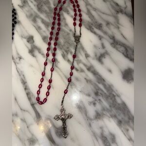 Elegant Vintage Pink Beaded Necklace with Silver Accents